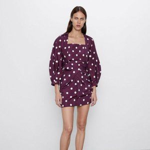 NWT Zara Size XS Eggplant Polka Dot Taffeta Mini Skirt